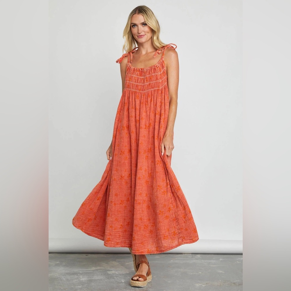 🎉LAST PIECE🎉Free People Womens Azure Maxi Ruched Strappy Floral Dress - Picture 3 of 9